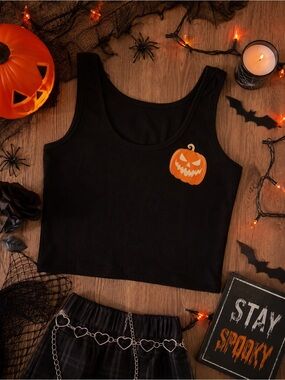 Hot Topic Glow In The Dark Pumpkin Crop Tank Top XL Halloween
